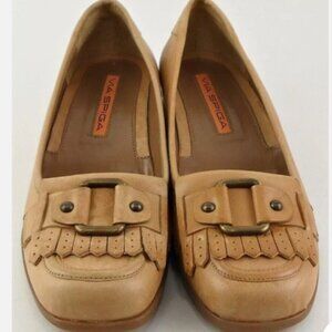 Via Spiga Camel Leather Designer Flats Loafers Women's size 8